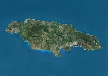 satellite image - Satellite view of Jamaica. This image was compiled from data acquired by Landsat satellites. Stock Photo - Rights-Managed, Code: 872-08689445