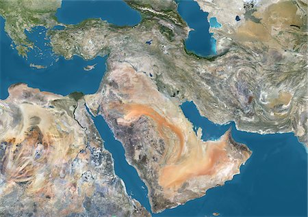 physical geography - Satellite view of the Middle East. This image was compiled from data acquired in 2014 by Landsat 8 satellite. Stock Photo - Rights-Managed, Code: 872-08689454