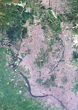 dhaka - Color satellite image of Dhaka, capital city of Bangladesh. Image collected on March 03, 2017 by Sentinel-2 satellites. Stock Photo - Rights-Managed, Code: 872-09185527