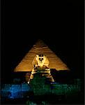 The Sphinx and the Pyramid of Chephren at Night Giza, Egypt