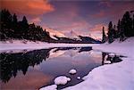 Coucher du soleil, Maligne Lake, Jasper National Park, Alberta, Canada