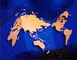 Carte du monde avec des lignes de Latitude et ciel étoilé