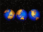 Globes d'Afrique, du Pacifique Nord, Europe et Amérique du Sud