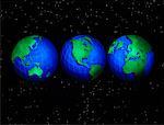 Drei Globen Pacific Rim, Norden und Südamerika, Europa und Afrika