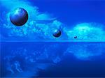 Spheres and Clouds Above Water