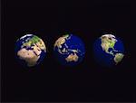 Three Globes Displaying Continents of The World