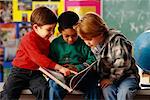 Three Boys Reading in Classroom