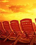 Lever du soleil et des chaises de plage Cancun, Mexique