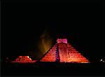 Kukulkan Pyramid and the Temple Of the Warriors at Night Chichen Itza, Yukatan, Mexico