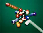 Overhead View of Billiard Balls In Motion