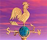 Golden Weather Vane with Financial Symbols