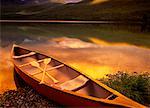 Canoe on Shore of Bowman Lake Glacier National Park Montana, USA