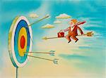 Illustration of Businessman Riding Arrow Toward Target