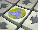 Illustration des Globus und Pfeiltasten auf Computer-Tastatur-Atlantik