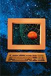 Computer in Space with Wire Globe on Screen