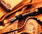 Fountain Pen and Callipers on Antique Map