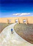 Illustration of Man Walking on Road Leading to Wall