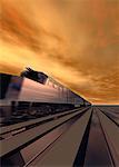 Speeding Train at Sunset