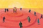 Illustration of Business People Walking Around Chair