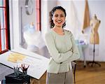 Portrait of Woman Standing near Drafting Table