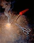 Illustration of Scissors Cutting Lit Dynamite Wick