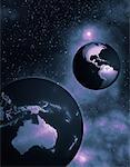 Deux Globes en nord du espace et Amérique du Sud et en Australie