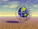 Globe dans la sphère métallique dans le nord du désert et Amérique du Sud