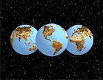 Drei Globen anzeigen Kontinenten der Welt im Raum