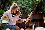 Mother and Daughter Painting Outdoors