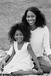 Portrait of Mother and Daughter Sitting Outdoors