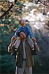 Father with Son on Shoulders Outdoors