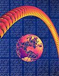 Globe, Telephone Cord and Binary Code