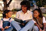 Mother Reading to Daughters Outdoors