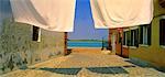 Wäsche auf der Wäscheleine Insel Burano Lagune von Venedig, Italien