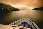 Crusie Ship in Dusky Sound at Sunset Fiordland, New Zealand