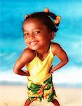 Portrait de jeune fille avec les mains sur les hanches sur la plage