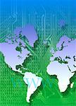 World Map with Circuit Board Binary Code and WWW