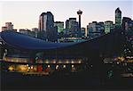 Saddle Dome and City Skyline at Dusk Calgary, Alberta, Canada