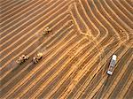 Aerial View of Combining Wheat Elie, Manitoba, Canada