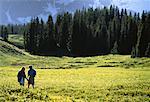 Couple Hiking through Field Holding Hands