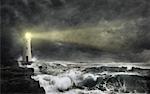 Phare dans la tempête de pluie