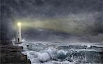 Lighthouse and Stormy Sea