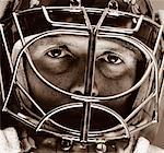 Close-Up of Man Wearing Goalie Mask