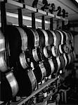 Row of Violins in Luthier's Workshop