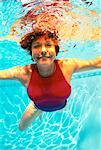 Portrait of Mature Woman Underwater in Swimming Pool
