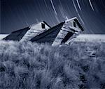 Star Trails and Tilted Barn near Grasslands National Park Saskatchewan, Canada