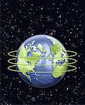 Circuit Board Globe with Rings In Space North America