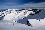 Snowboarder et paysage région de Jungfrau, Suisse