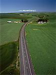 Aerial View of Road and Landscape Near Pullman, Washington, USA