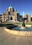 Fountain and Parliament Buildings Victoria, British Columbia Canada